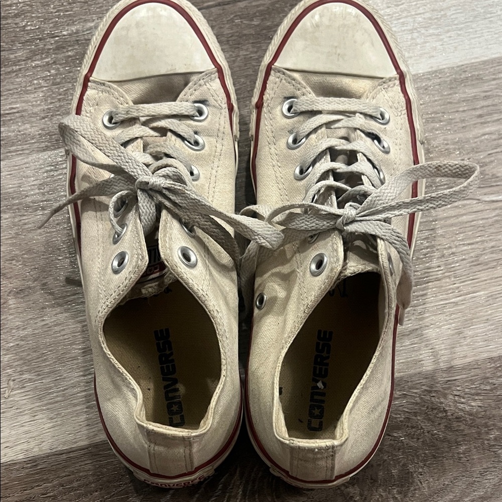 Converse Off-White Canvas Sneakers with Red Trim